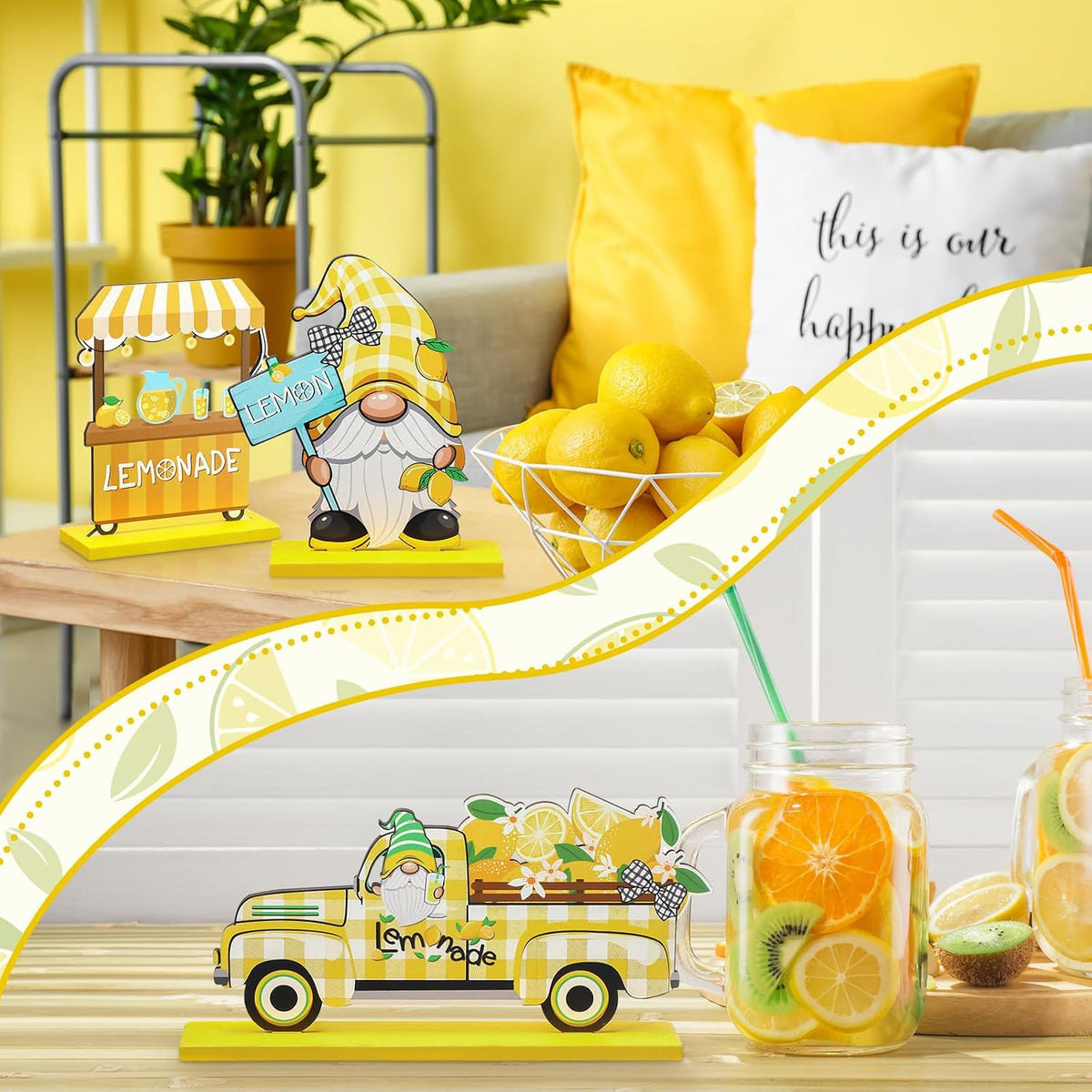 Lemon Gnome Tiered Tray Decor, 6Pc