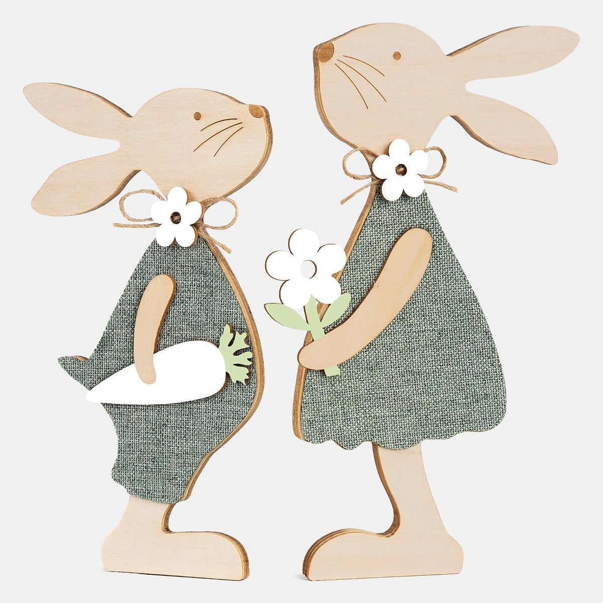 Wooden Farmhouse Easter Bunnies, Set of 2