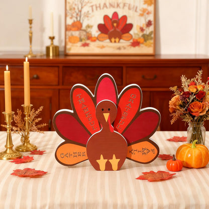 Wooden Standing Turkey with Thankful Sign