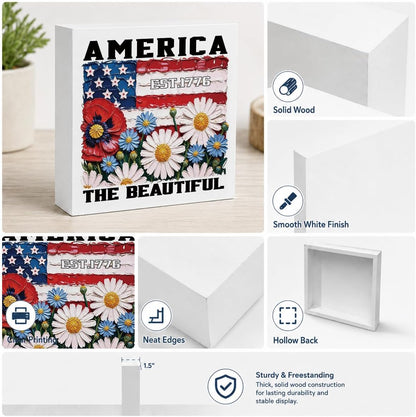 Est 1776 Floral Flag Wood Sign