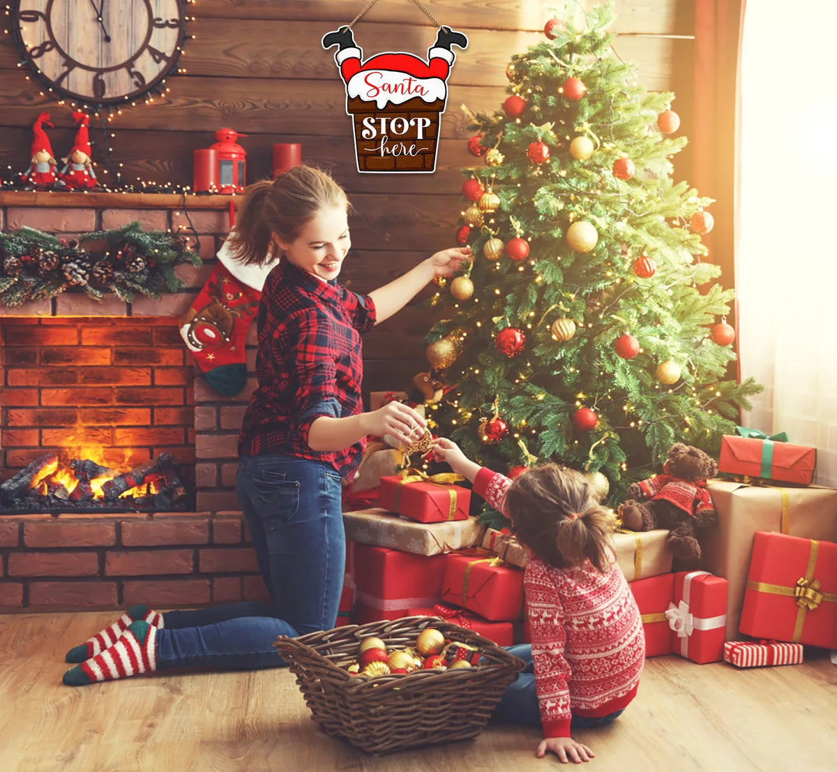Santa Stop Here Farmhouse Door Sign