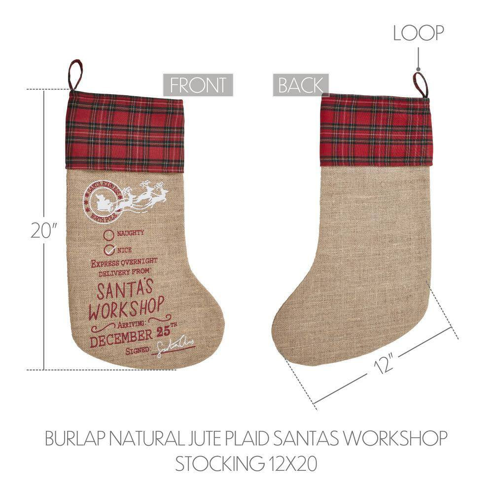 Country Black Santa'S Workshop Christmas Stocking, 20 In.