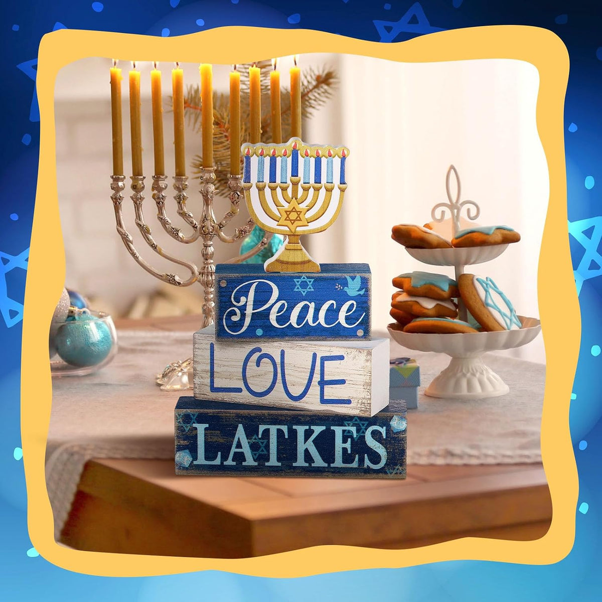 Wooden Menorah Block Signs, Set of 4