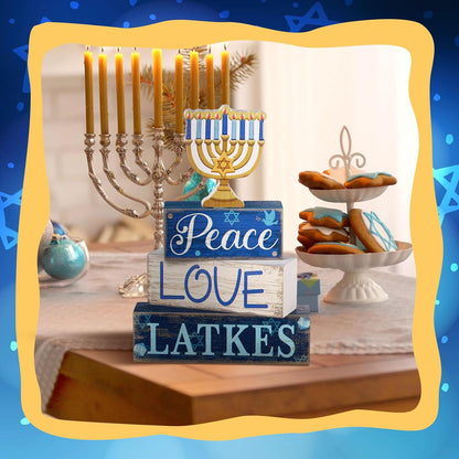 Wooden Menorah Block Signs, Set of 4