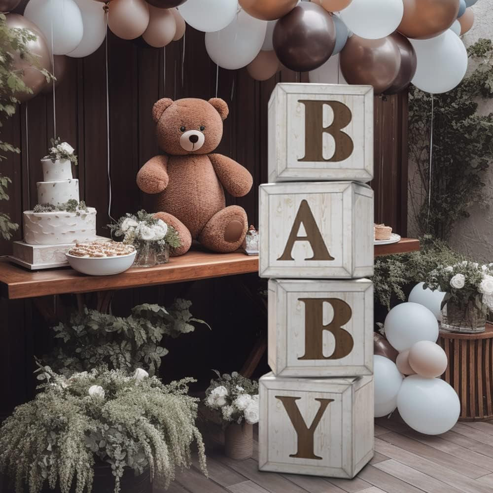 Baby Shower Wood Grain Centerpiece Boxes