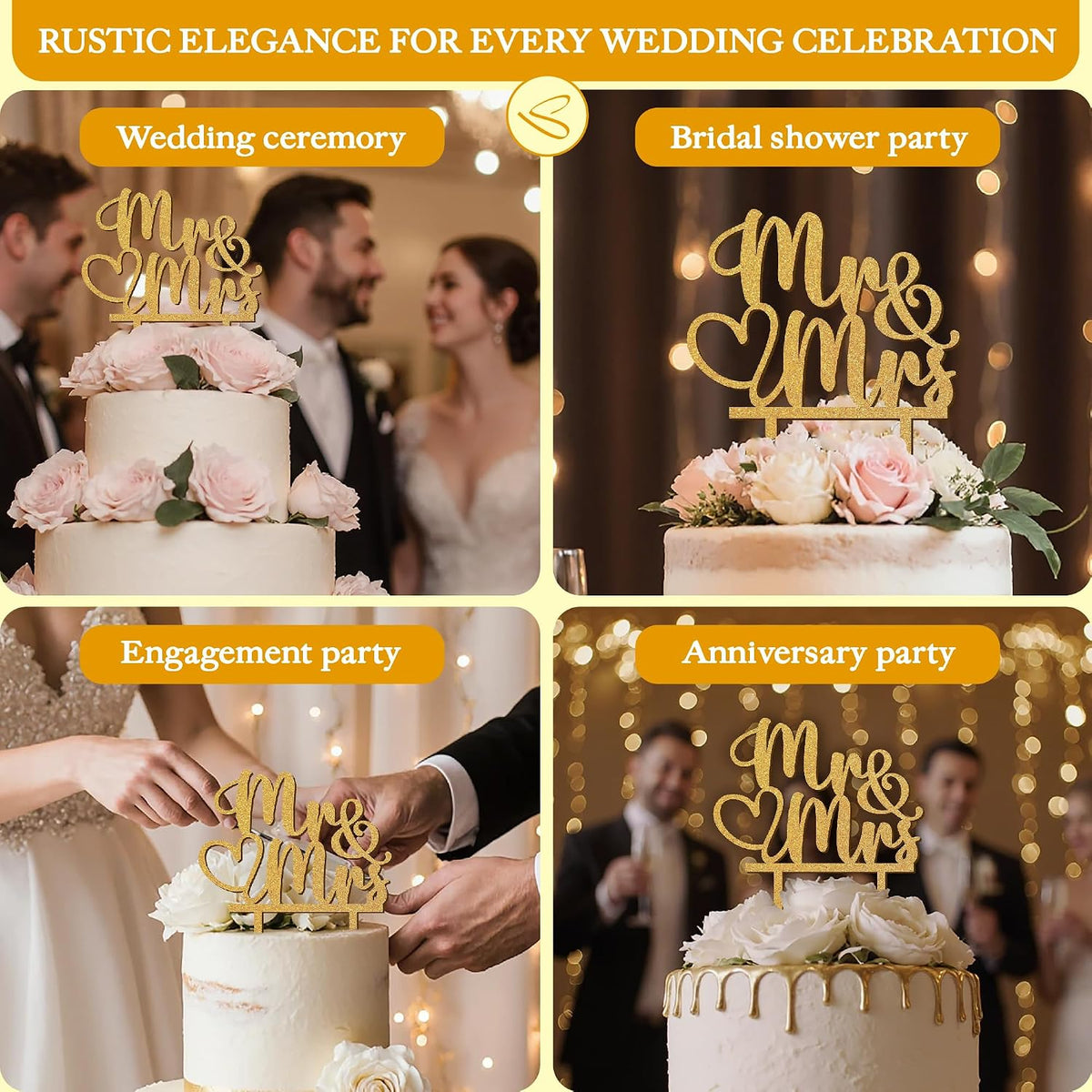Boho Mr and Mrs Wood Cake Topper