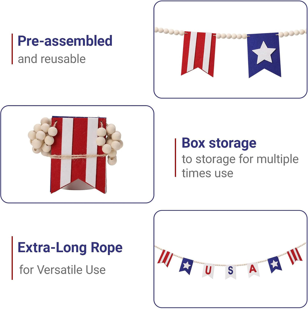 American Flag Style Garland, 9.84Ft
