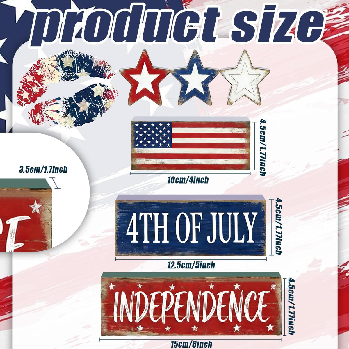 Wooden Flag Star Block Signs, Tiered Tray Decor