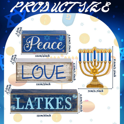 Wooden Menorah Block Signs, Set of 4