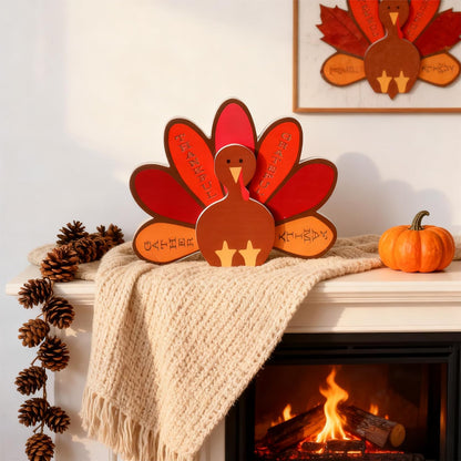 Wooden Standing Turkey with Thankful Sign