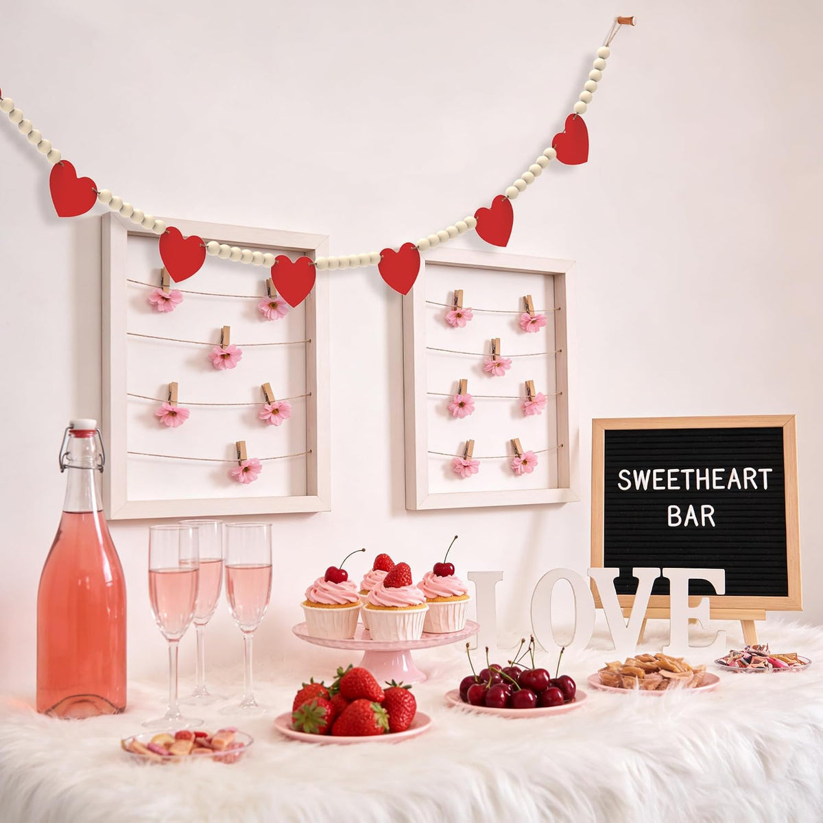 Wood Bead Garland with Felt Hearts