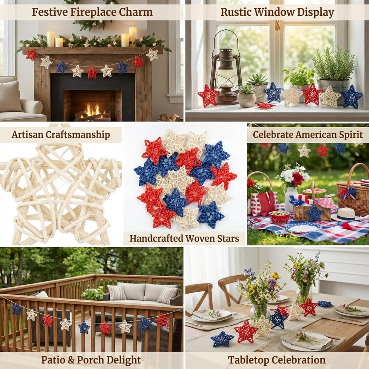 Rattan Star Garland, 21Pc