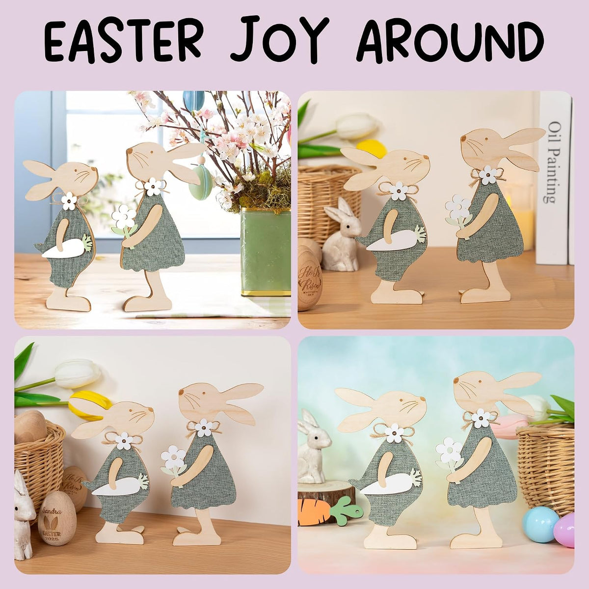 Wooden Farmhouse Easter Bunnies, Set of 2
