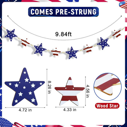 Patriotic Wooden Star Garland with Beads