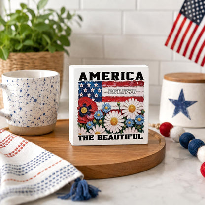 Est 1776 Floral Flag Wood Sign