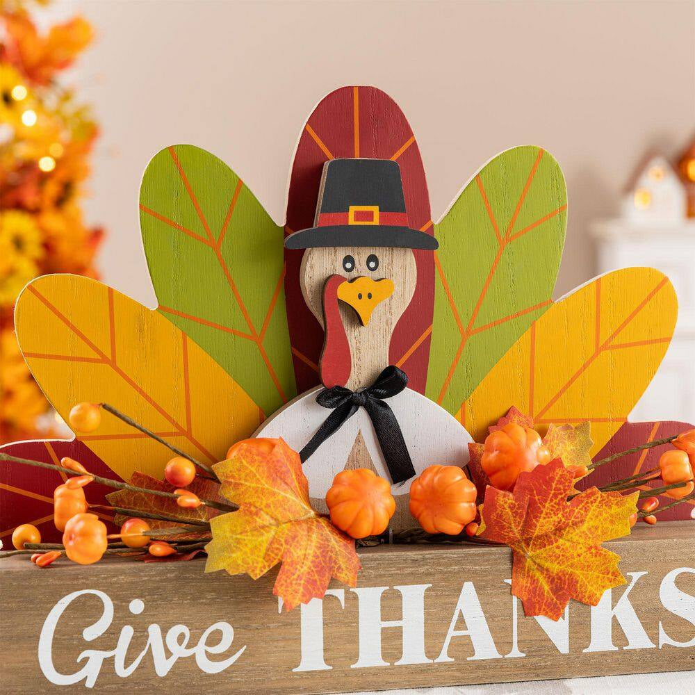 11.75 In. L Thanksgiving Wooden Turkey Table Decor