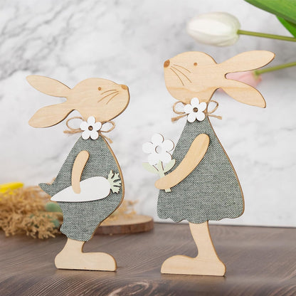 Wooden Farmhouse Easter Bunnies, Set of 2