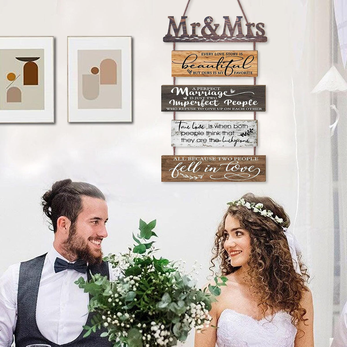 Mr & Mrs Rustic Wall Collage Sign, 5Pc