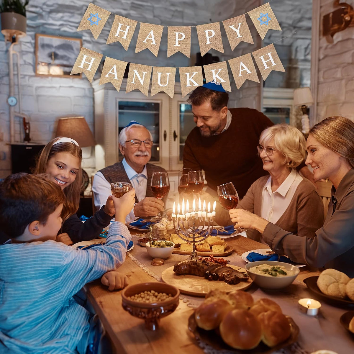 Burlap Happy Hanukkah Banner