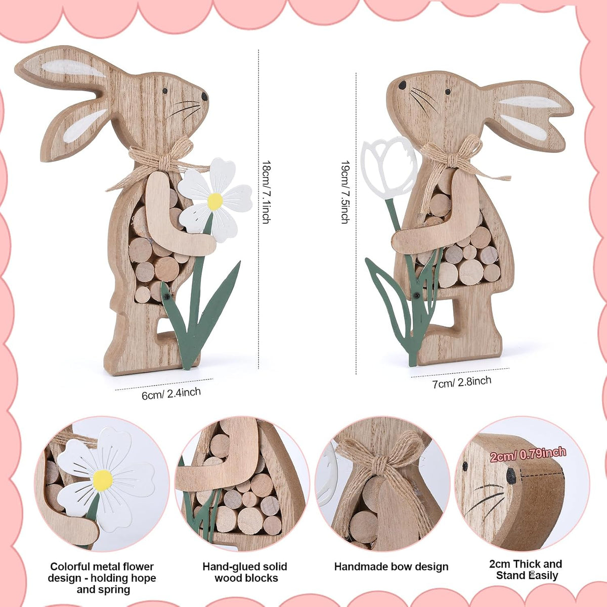 Rustic Wooden Bunny with Metal Flower, Tiered Tray Decor