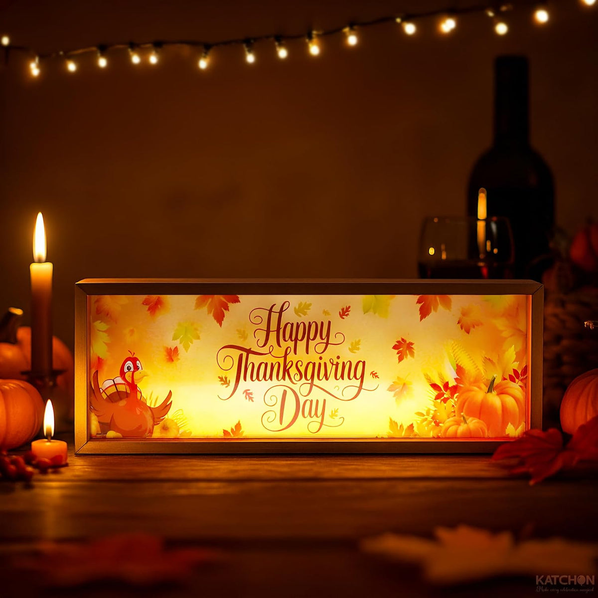 , Happy Thanksgiving Centerpiece Light Wood Table Lamp