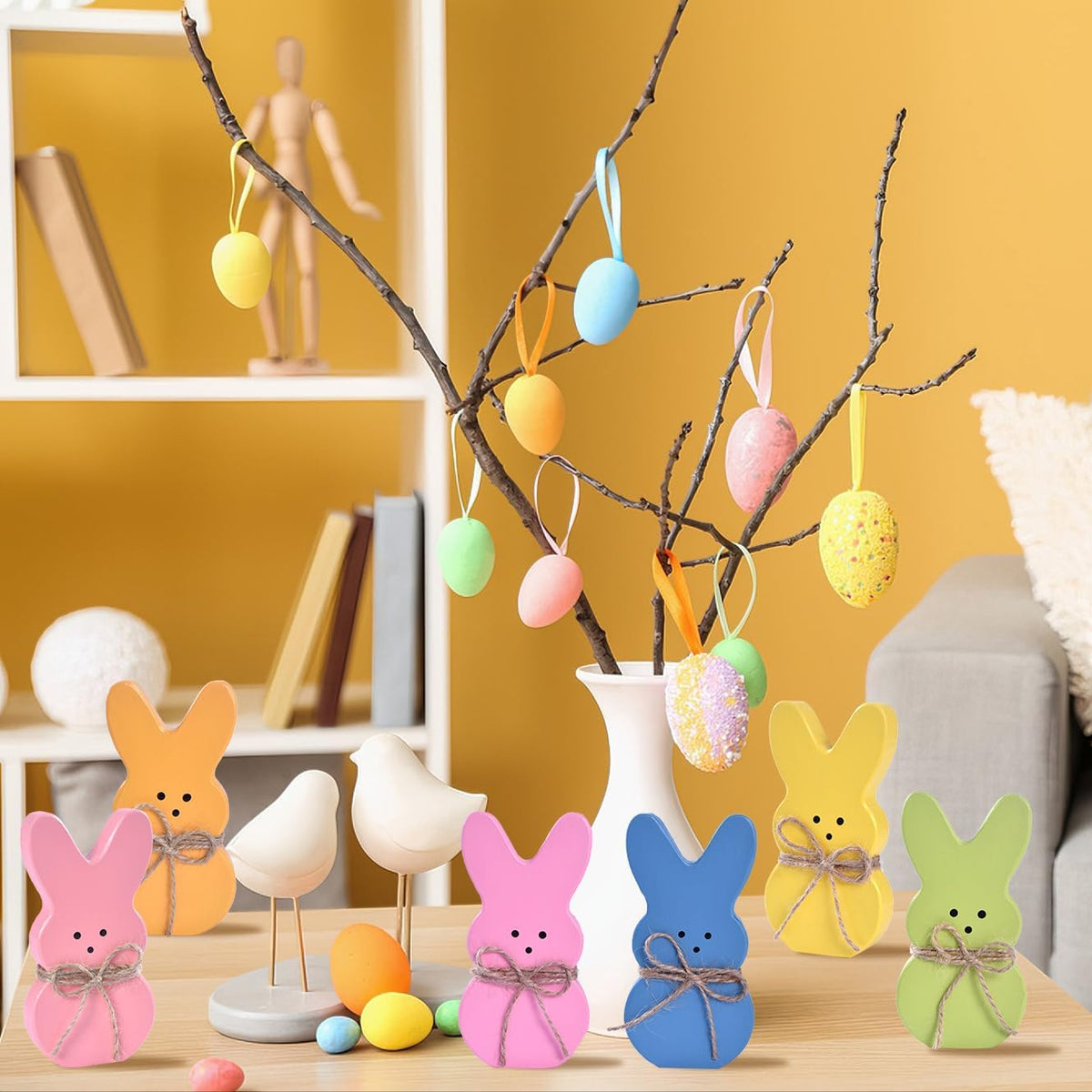 Wooden Easter Bunny Decor, Set of 6