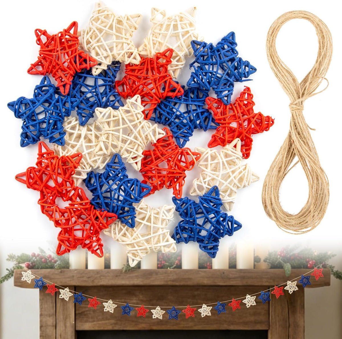 Rattan Star Garland, 21Pc