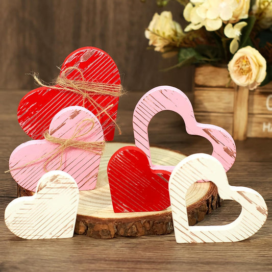 Wooden Hearts Tiered Tray Decor, Set of 6