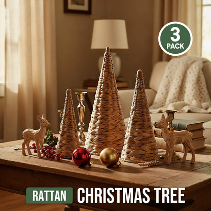 Wicker Tabletop Christmas Trees, 3Pc (Natural)