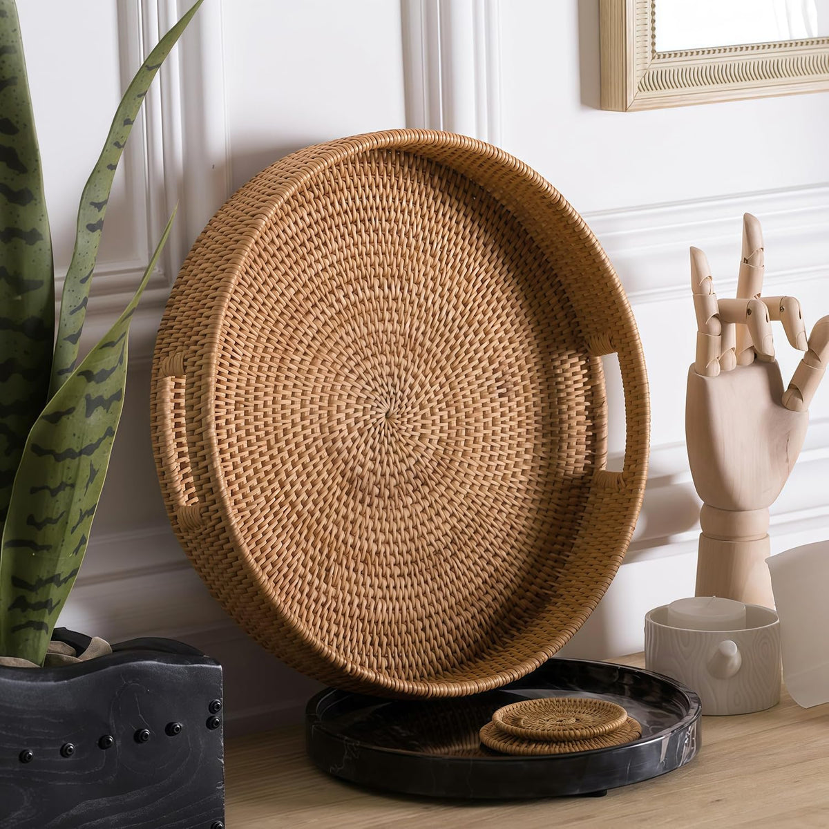 Round Rattan Woven Serving Tray