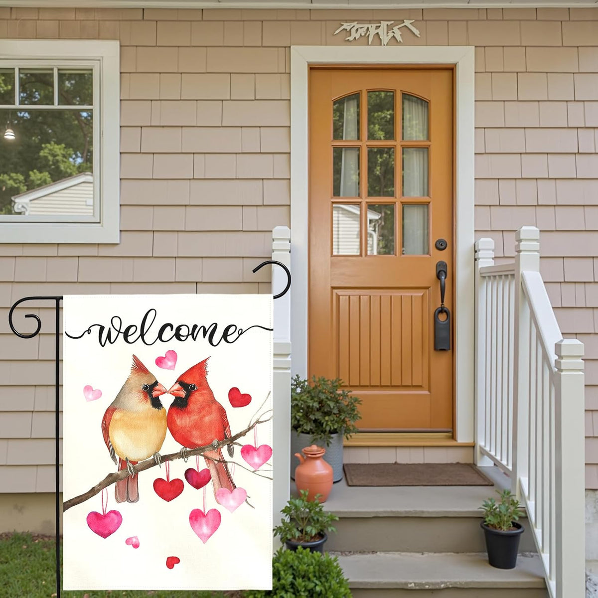 Cardinal Love Heart Garden Flag