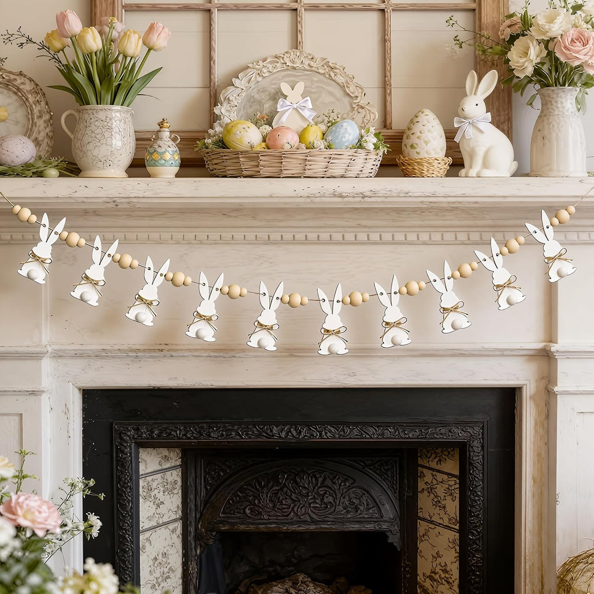 Bunny Garland with Wood Beads, 6.5Ft