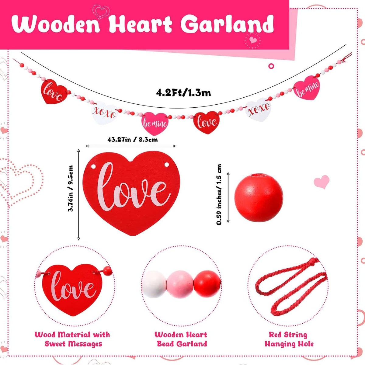 Wood Beaded Heart Garland
