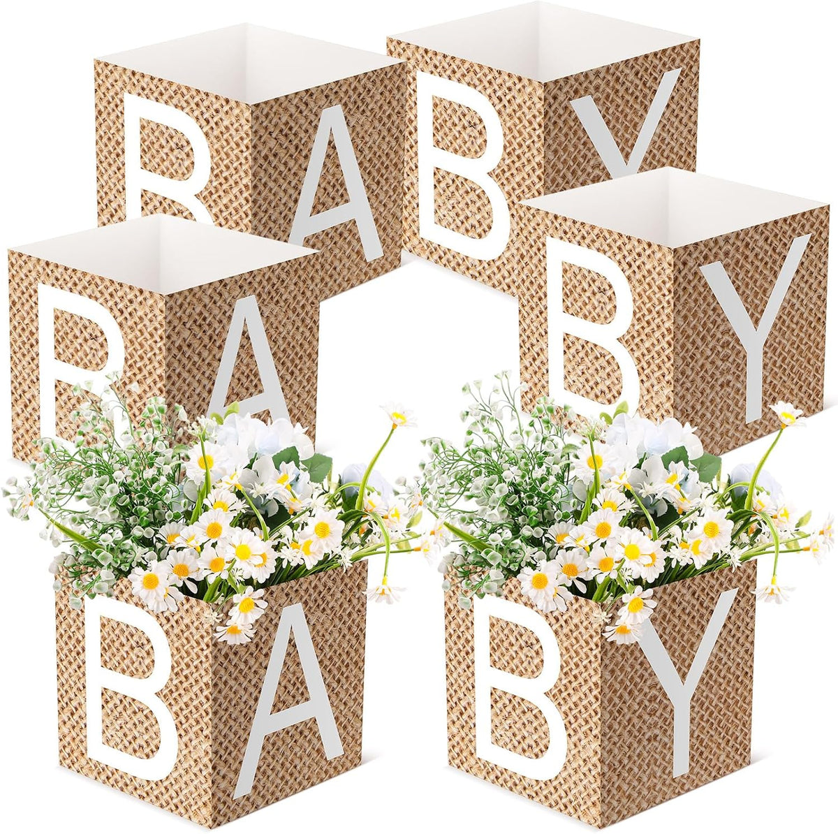 Burlap Baby Shower Centerpiece Boxes, 6Pc