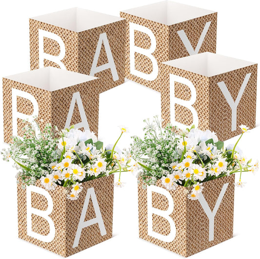 Burlap Baby Shower Centerpiece Boxes, 6Pc