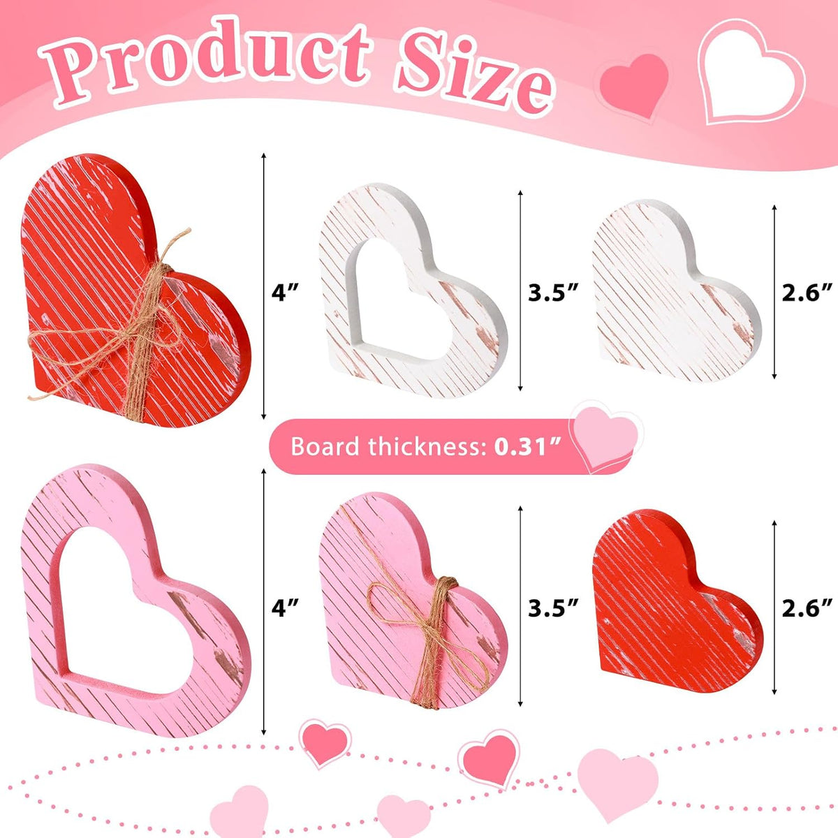 Wooden Hearts Tiered Tray Decor, Set of 6
