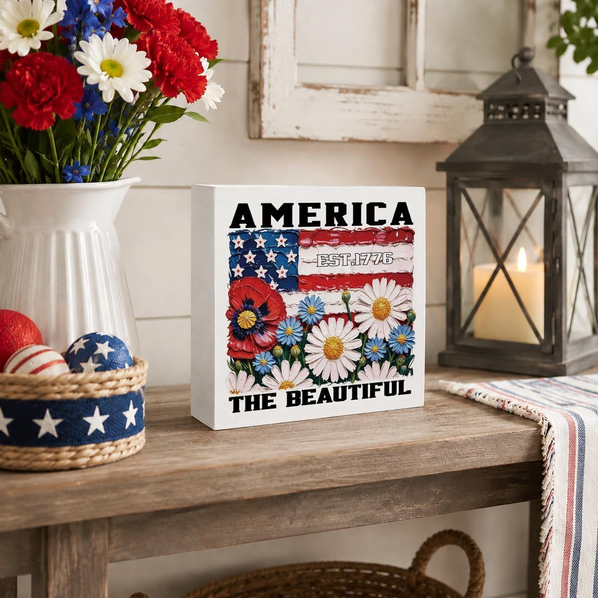 Est 1776 Floral Flag Wood Sign