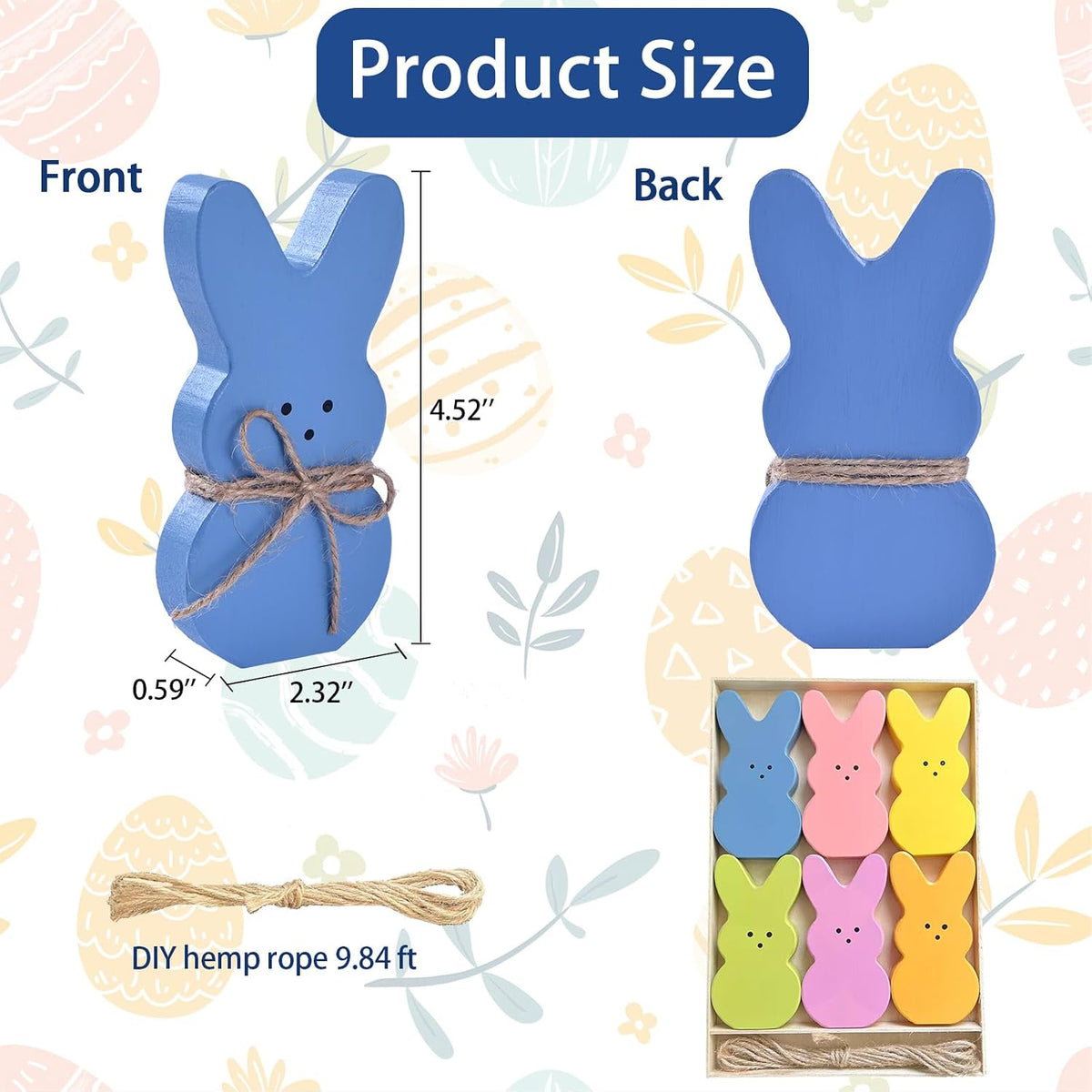 Wooden Easter Bunny Decor, Set of 6