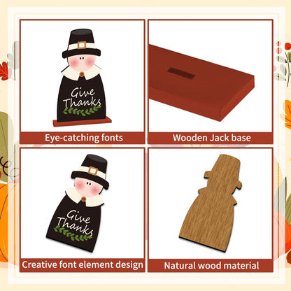 3Pcs Thanksgiving Wooden Table Centerpiece Turkey Pilgrim Couple