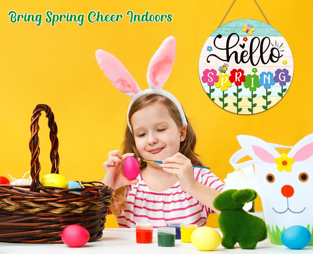 Wooden Hello Spring Door Sign