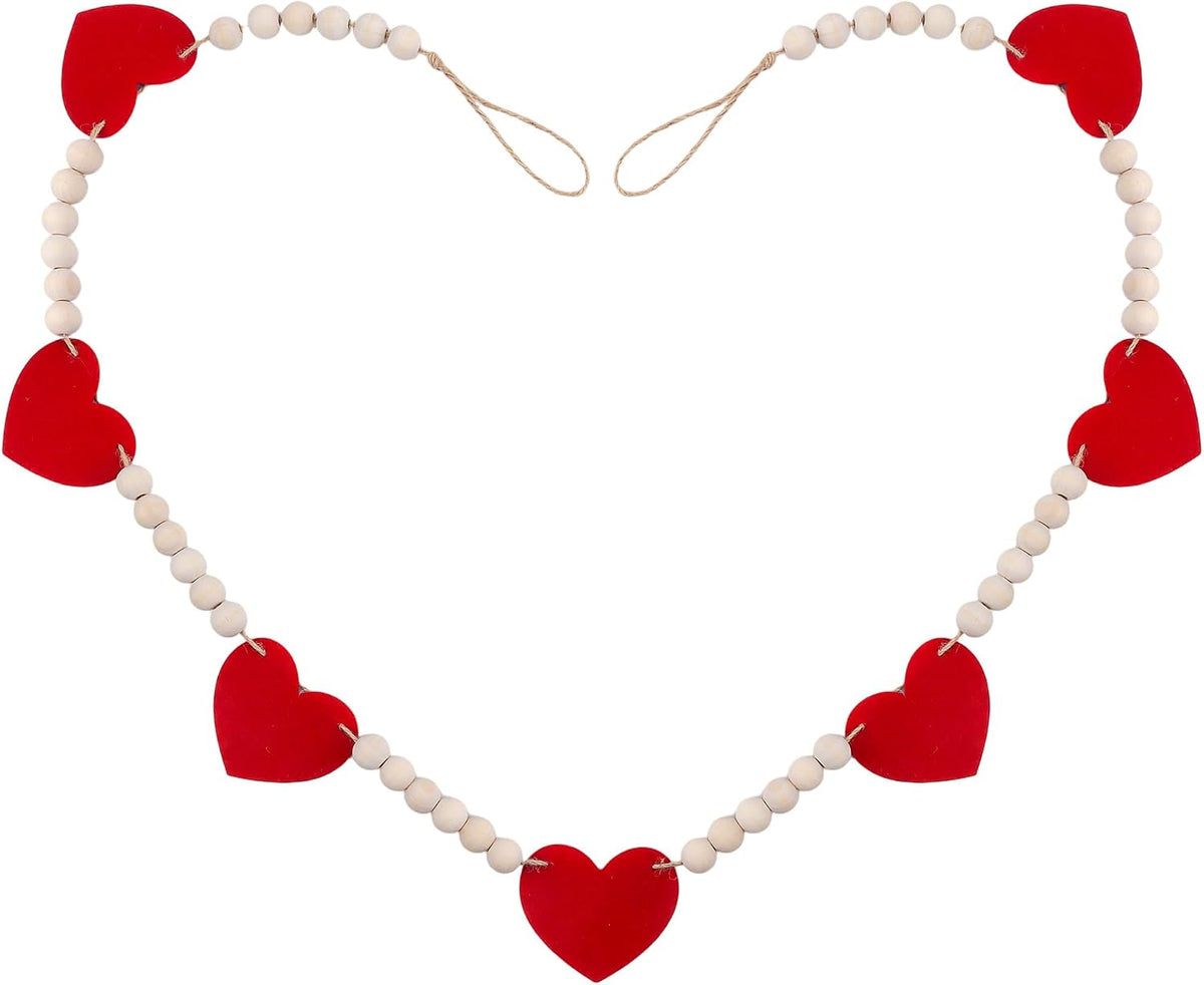 Wood Bead Garland with Felt Hearts