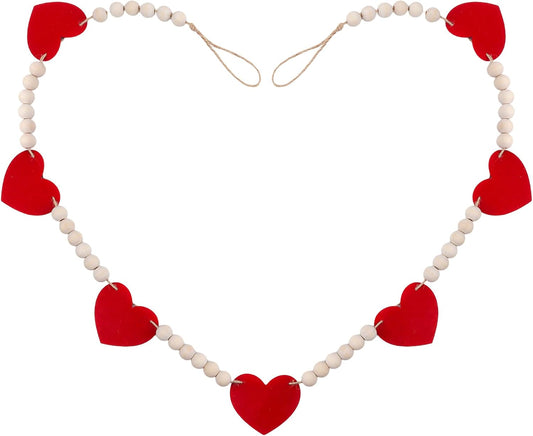 Wood Bead Garland with Felt Hearts