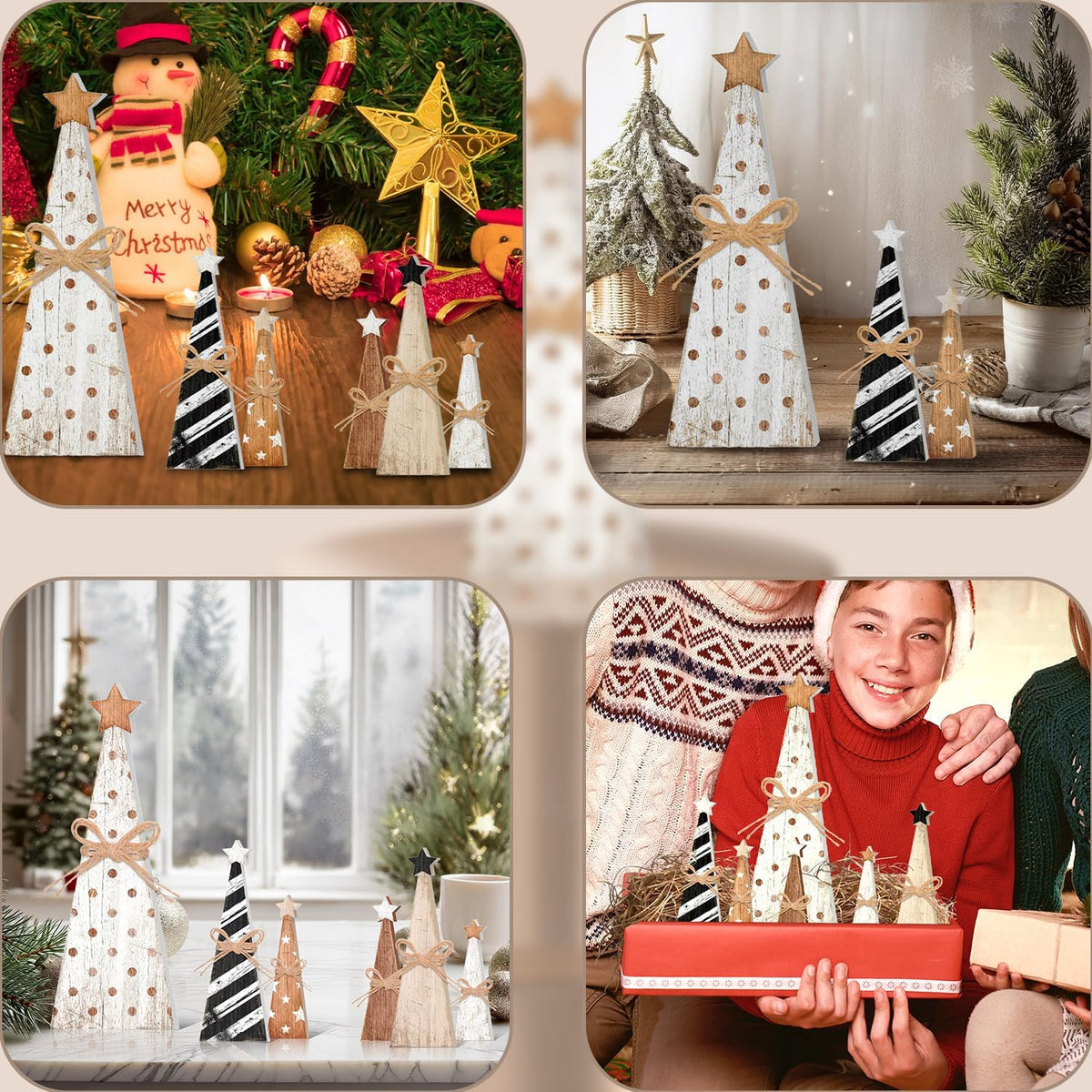 Wooden Christmas Tree Block Signs, Set of 6