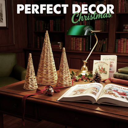 Wicker Tabletop Christmas Trees, 3Pc (Natural)