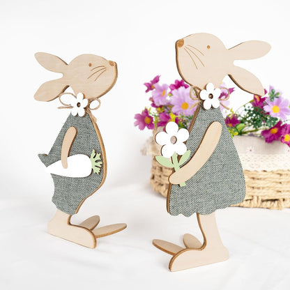 Wooden Farmhouse Easter Bunnies, Set of 2