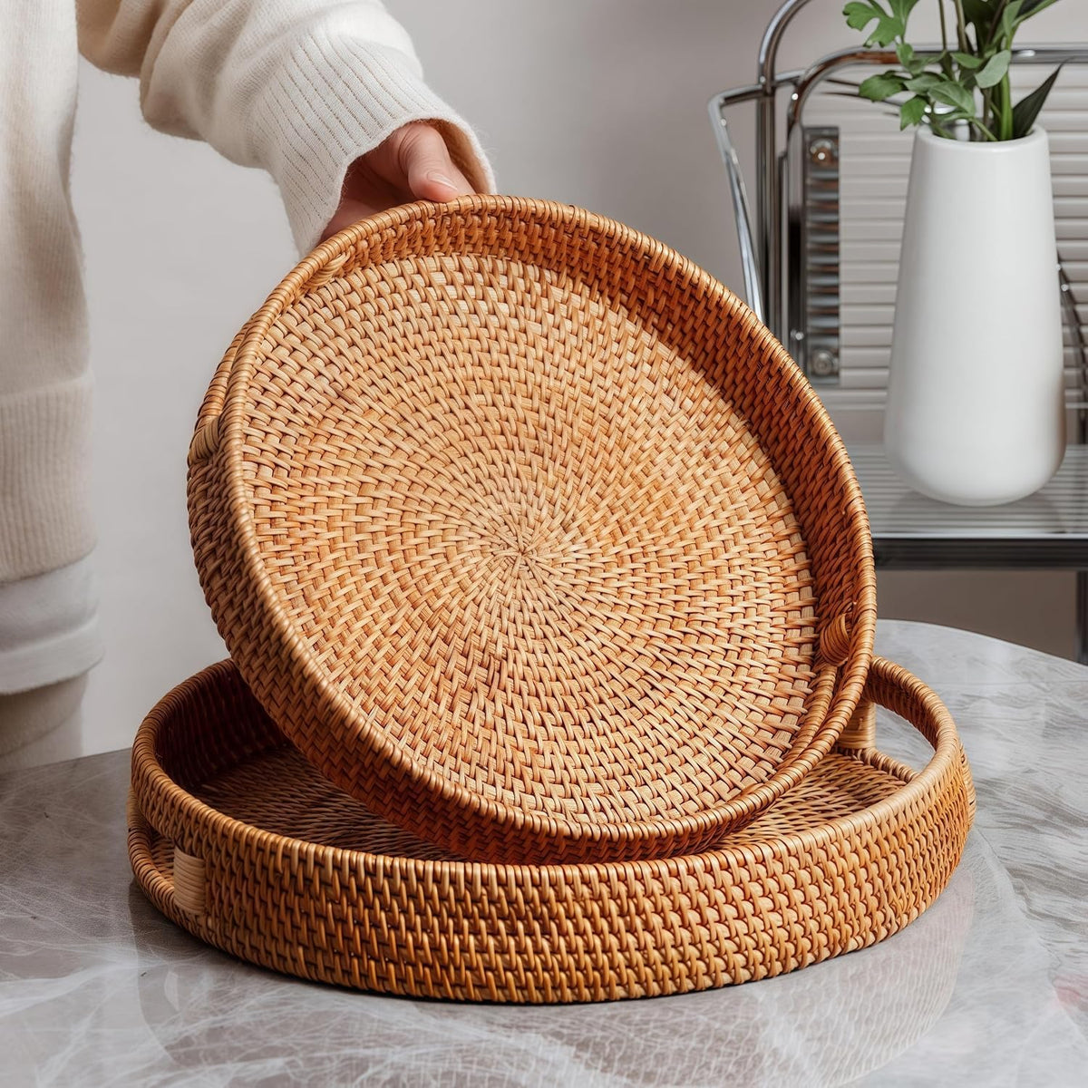 Round Rattan Woven Serving Tray