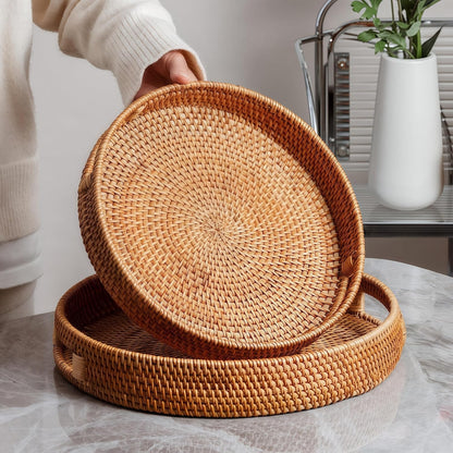 Round Rattan Woven Serving Tray