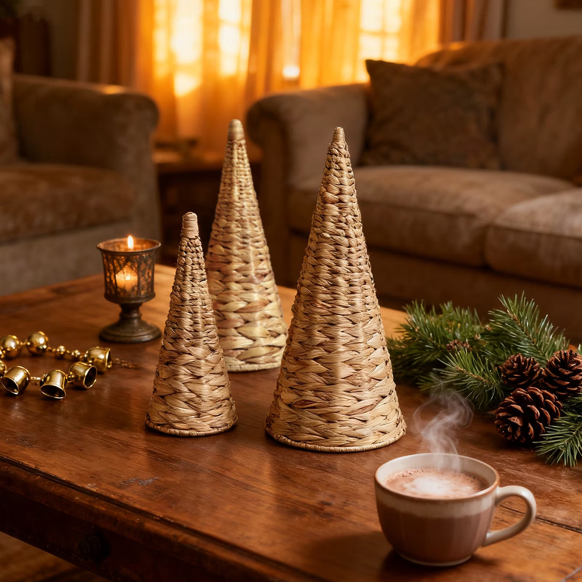 Wicker Tabletop Christmas Trees, 3Pc (Natural)