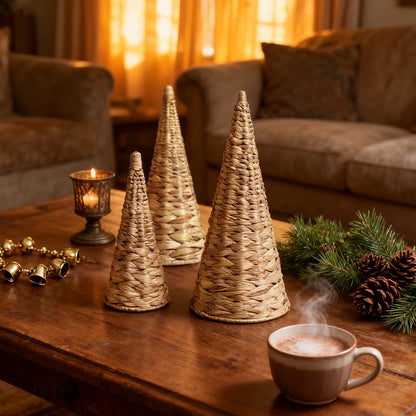 Wicker Tabletop Christmas Trees, 3Pc (Natural)