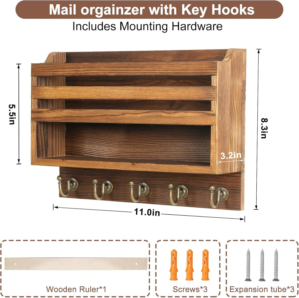 Mail & Key Organizer, Wall Mount
